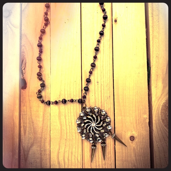Vintage Jewelry - Vintage Spiral Spike Necklace on Moon Stone Chain